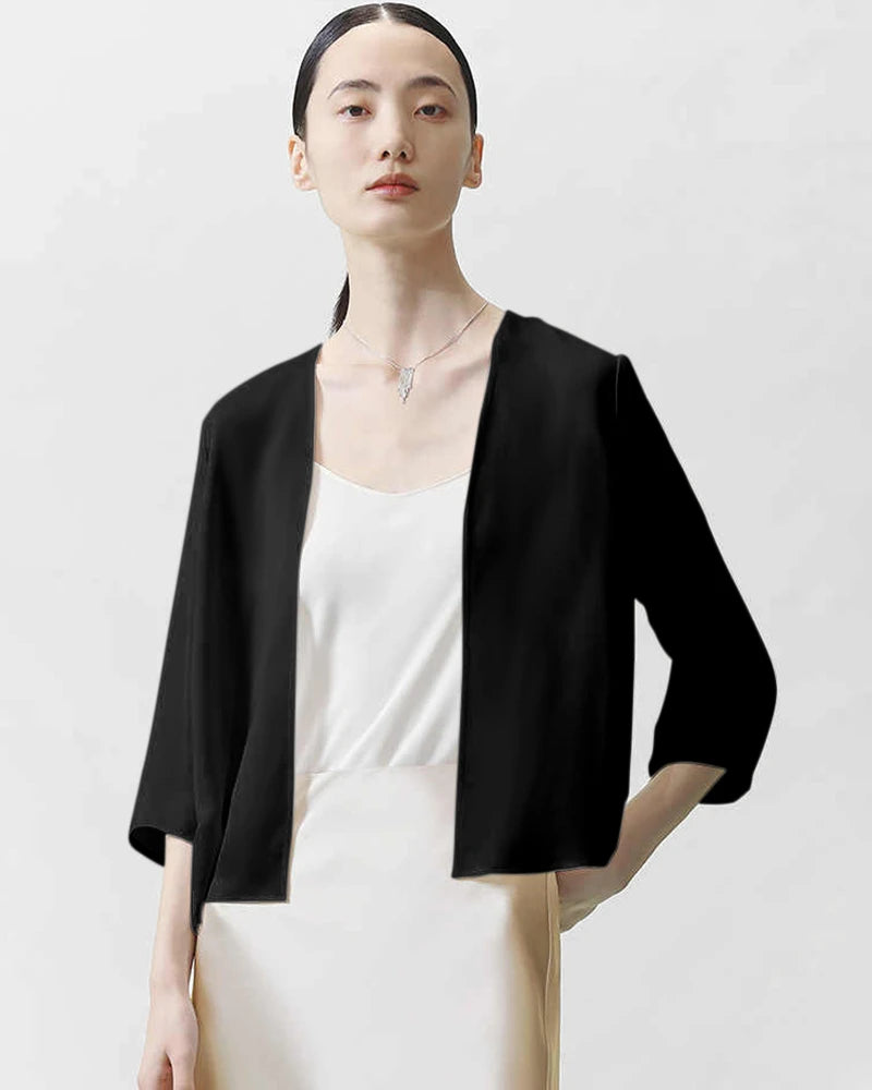 Women's Basic Silk Cardigan, Black