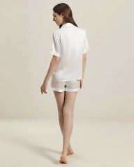 Button Up Silk Short Pajama Set White