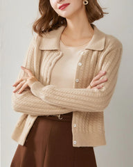 Cable Knit Cashmere Cardigan, Camel