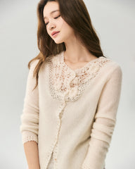 Cashmere Silk 3D Floral Cutout Cardigan