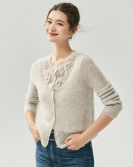 Cashmere Silk 3D Floral Cutout Cardigan