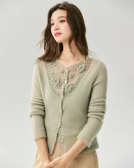 Cashmere Silk 3D Floral Cutout Cardigan