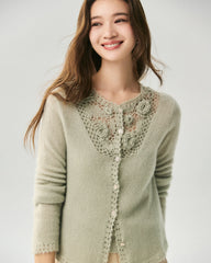 Cashmere Silk 3D Floral Cutout Cardigan