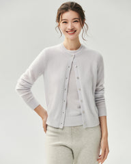 Cashmere Silk Crew Neck Knit Top and Cardigan