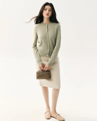 Cashmere Silk Crew Neck Knit Top and Cardigan