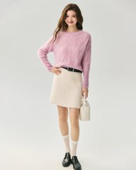 Cashmere Silk Diagonal Cable Knit Sweater