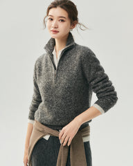 Cashmere Silk Half Zip Mock Neck Sweater