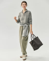 Cashmere Silk Half Zip Mock Neck Sweater