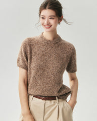 Cashmere Silk Marled Short Sleeve Sweater