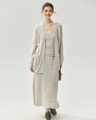 Cashmere Silk Open Knit Cardigan and Maxi Skirt
