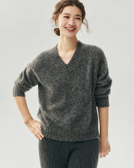 Cashmere Silk Saddle Shoulder V-Neck Sweater