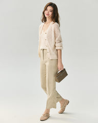 Cashmere Silk V-Neck Pointelle Cardigan
