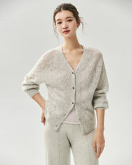Cashmere Silk V-Neck Pointelle Cardigan