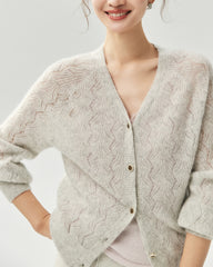 Cashmere Silk V-Neck Pointelle Cardigan