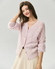 Cashmere Silk V-Neck Pointelle Cardigan