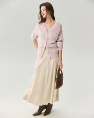 Cashmere Silk V-Neck Pointelle Cardigan