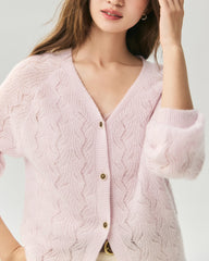 Cashmere Silk V-Neck Pointelle Cardigan