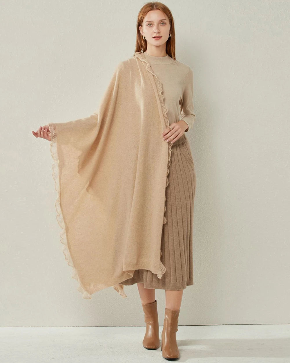 Cashmere Tippet Scarf, Beige