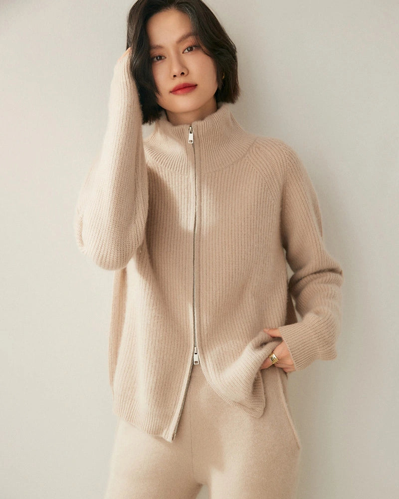 Women’s Cashmere Wool Zip-Up Cardigan - DAISYSILK UK