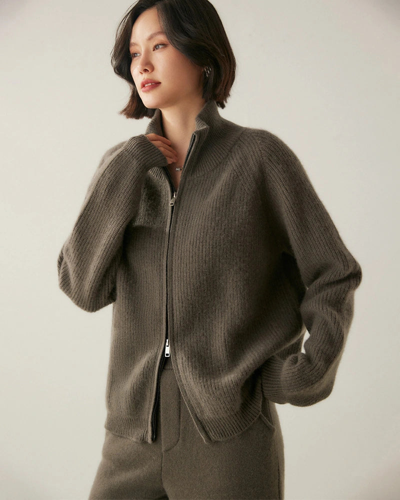 Women’s Cashmere Wool Zip-Up Cardigan - DAISYSILK UK