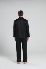 Casual Lapel Collar Silk Pajamas Set for Men, Black