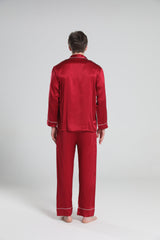 Casual Lapel Collar Silk Pajamas Set for Men, Burgundy