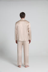 Casual Lapel Collar Silk Pajamas Set for Men, Champagne