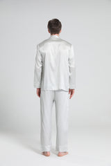 Casual Lapel Collar Silk Pajamas Set for Men, Grey