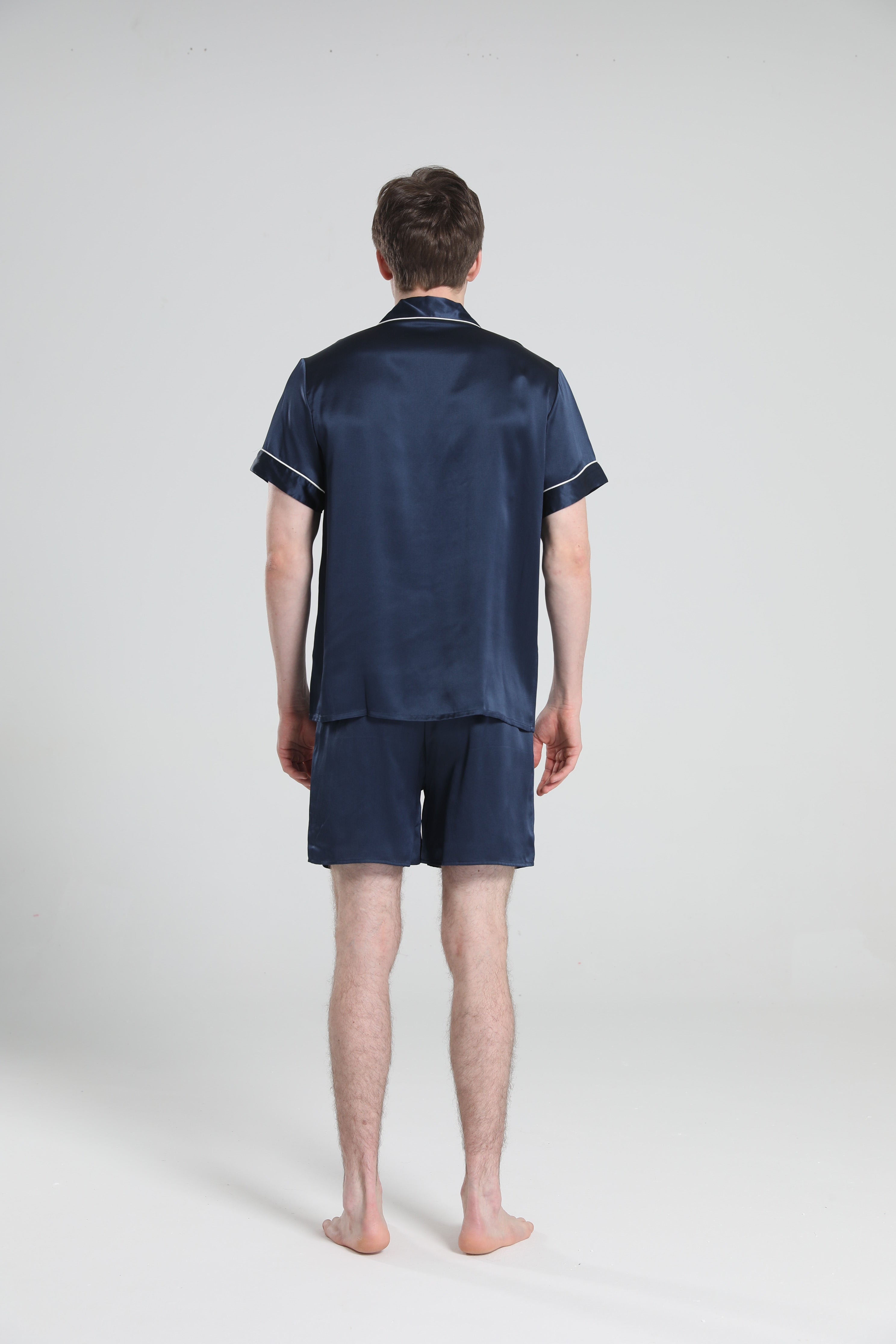 Casual Silk Short Pajamas For Men, Navy