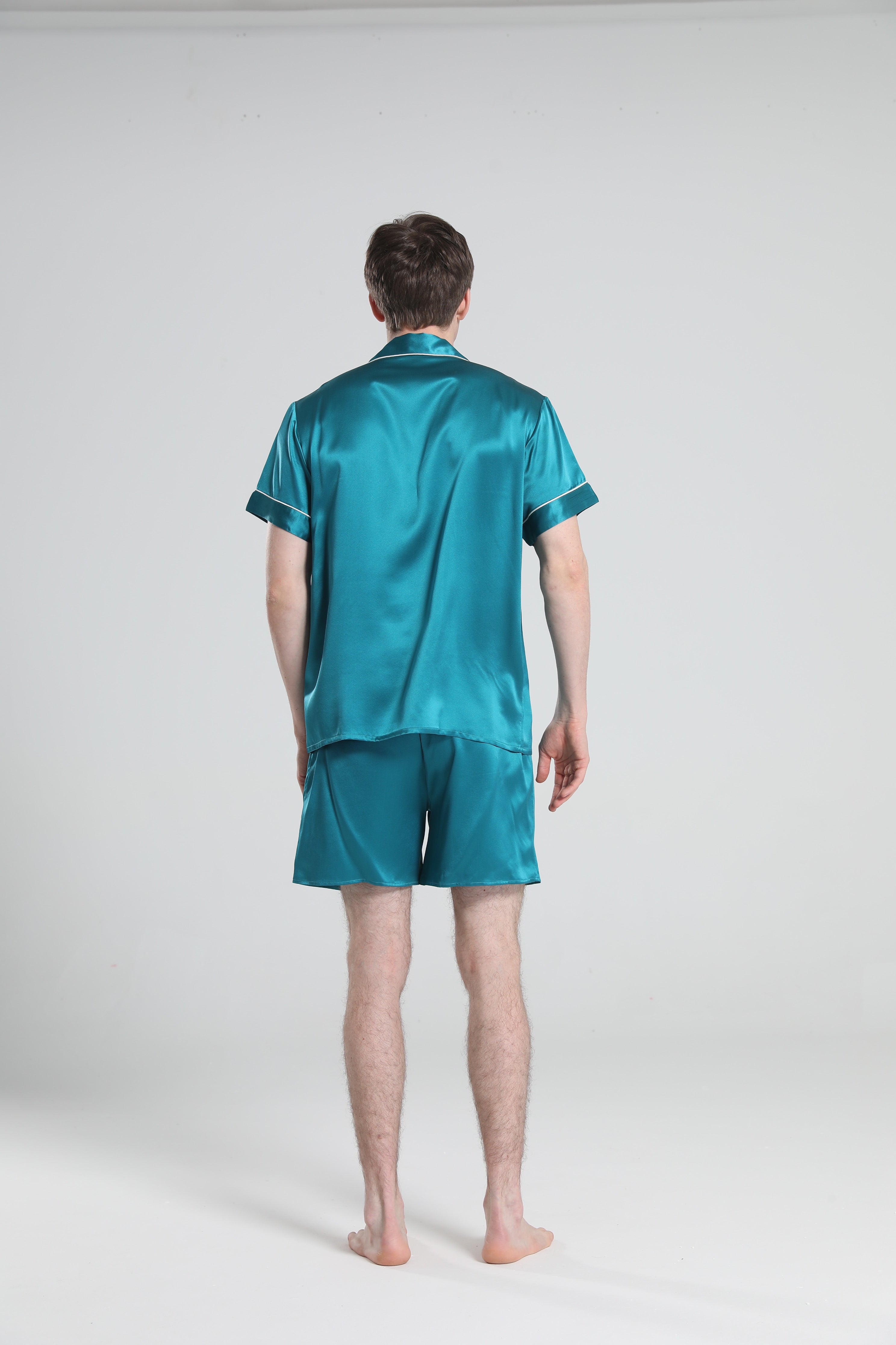 Casual Silk Short Pajamas For Men, Peacock Blue