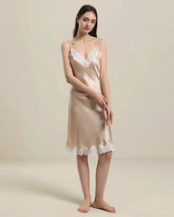 Silk Nightgown with Delicate Lace Details - DAISYSILK UK