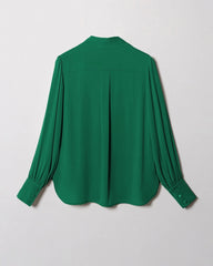 Chic Deep V-Neck Silk Blouse, Dark Green