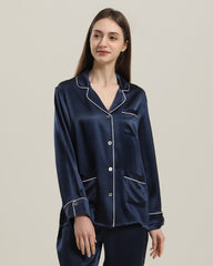 Classic Silk Pajamas For Women, Navy