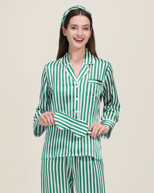 Classic Striped Silk Pajamas, Green