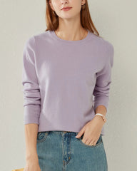 Crewneck Lightweight Cashmere Sweater, Purple
