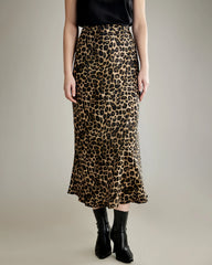Classic Leopard Print Maxi Silk Skirt, Champagne