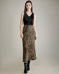 Classic Leopard Print Maxi Silk Skirt, Champagne
