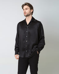 Classic Long Sleeve Silk Men's Shirt, Black