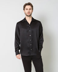 Classic Long Sleeve Silk Men's Shirt, Black