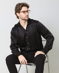 Classic Long Sleeve Silk Men's Shirt, Black