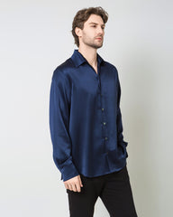 Classic Long Sleeve Silk Men's Shirt, Navy