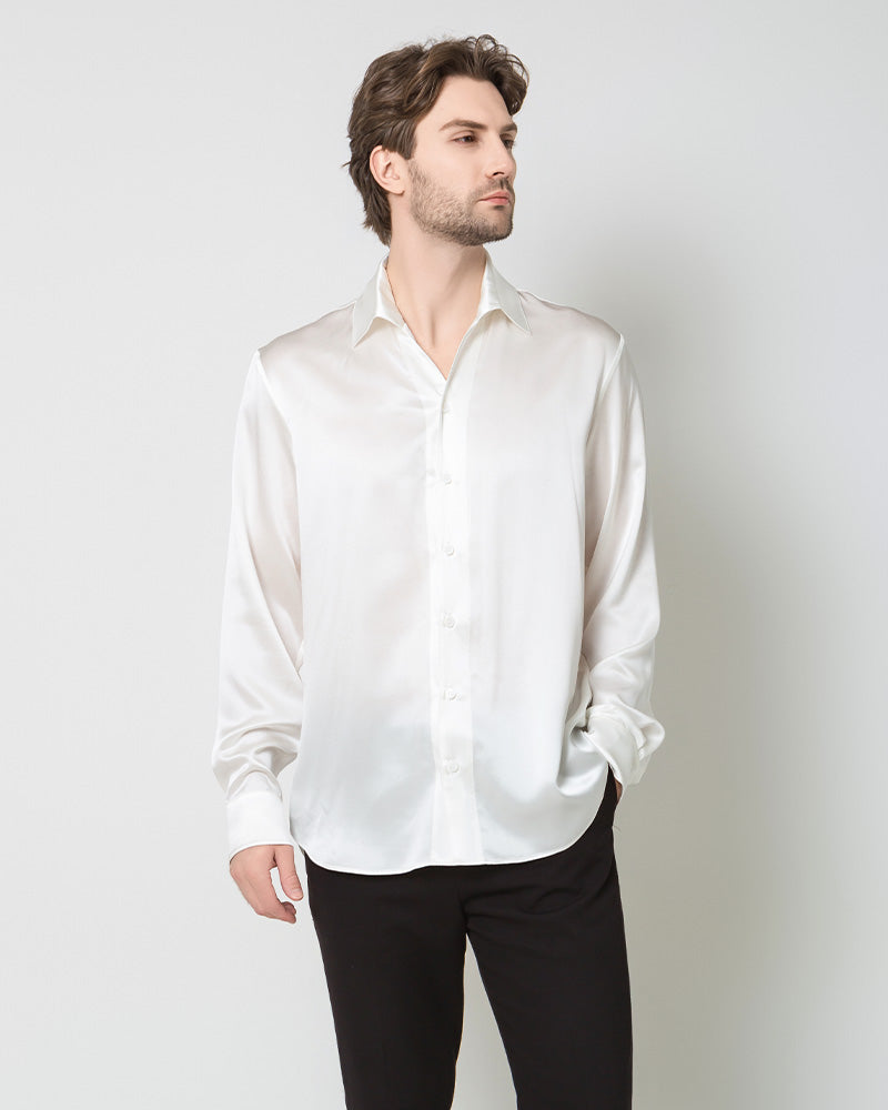 Classic Long Sleeve Silk Men's Shirt, White