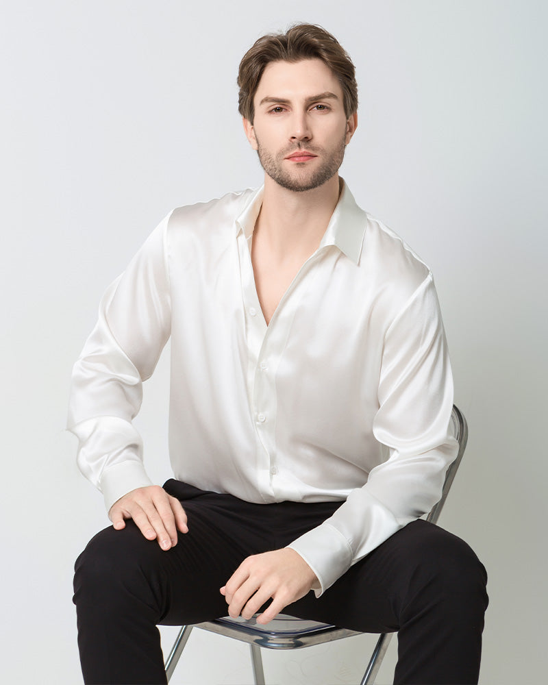 Classic Long Sleeve Silk Men's Shirt, White