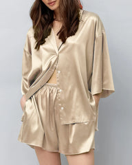 Classic Plus Size Silk Pajama Set, Champagne