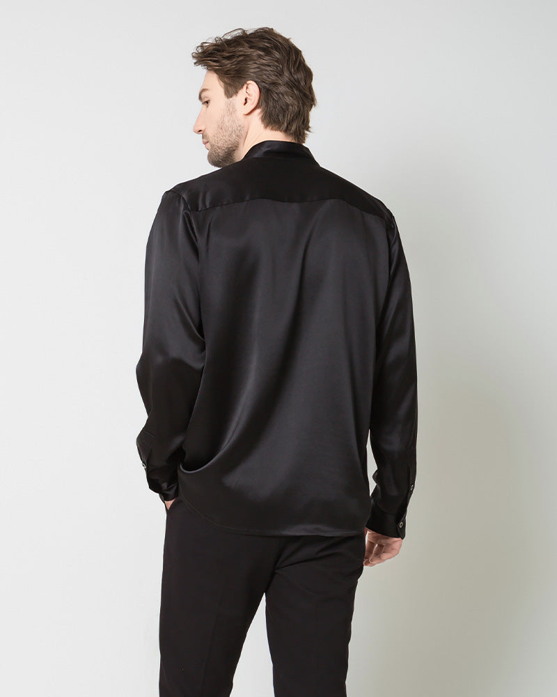 Classic Silk Men's Button Down Shirt, Black