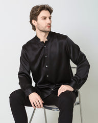 Classic Silk Men's Button Down Shirt, Black