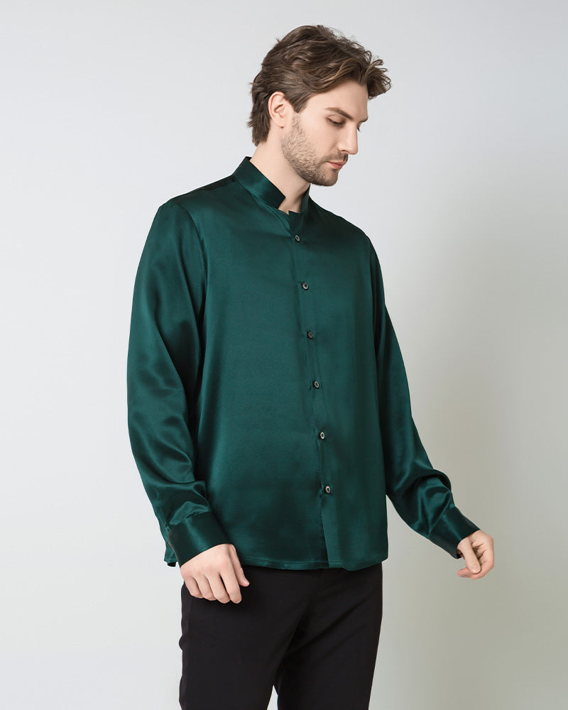 Classic Silk Men's Button Down Shirt, Green