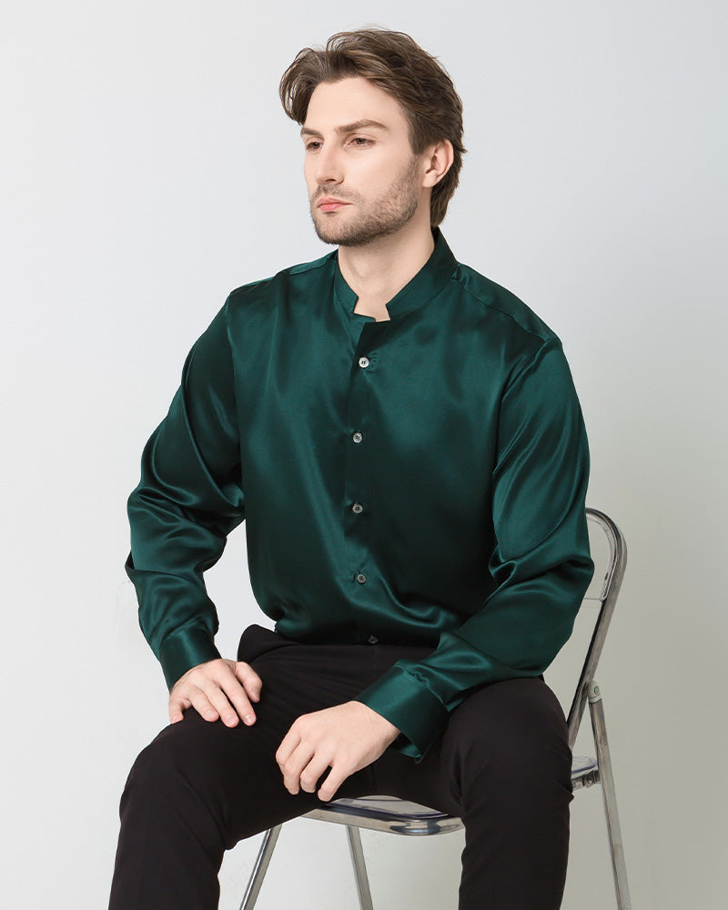 Classic Silk Men's Button Down Shirt, Green