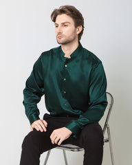 Classic Silk Men's Button Down Shirt, Green