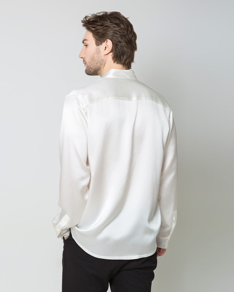 Classic Silk Men's Button Down Shirt, White